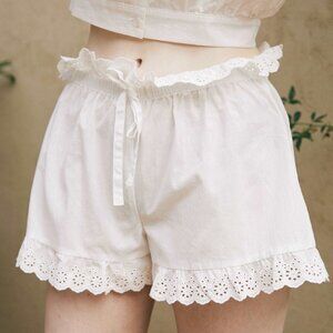 Beauzsuzsana Vintage High-Waisted Eyelet Bloomer Shorts